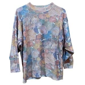 Looking Good Vintage Pastel Abstract Geometric Knit Sweater Mock Neck  Sz MEDIUM